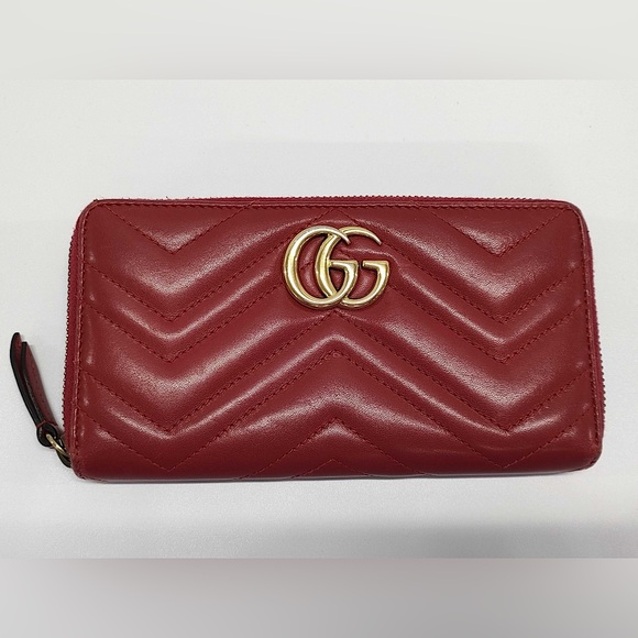 Gucci marmont long red leather zipper wallet - Picture 1 of 8